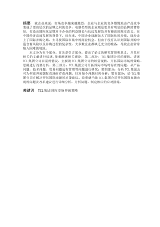 TCL集团公司开拓国际市场的策略研究分析  工商管理专业