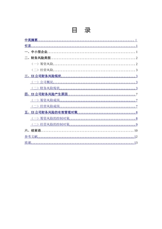 XX中小型企业财务风险的管理研究分析 财务会计学专业