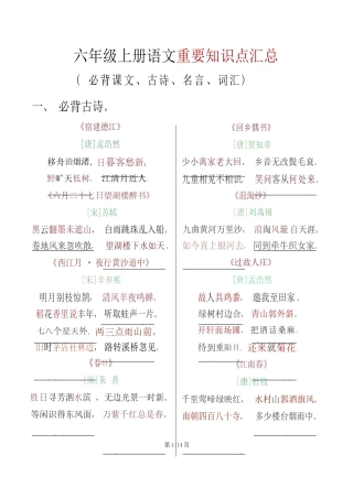 六上语文必背知识点汇总