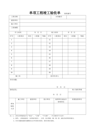 单项工程竣工验收单