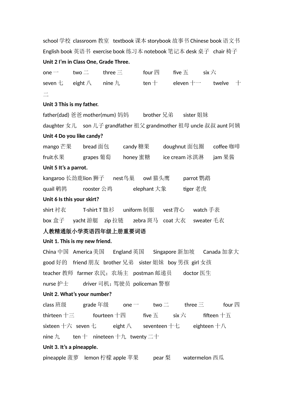 人教精通版小学英语词语汇总(1-6年级)_第2页