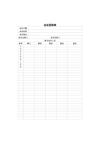 会议纪要记录签到表模板