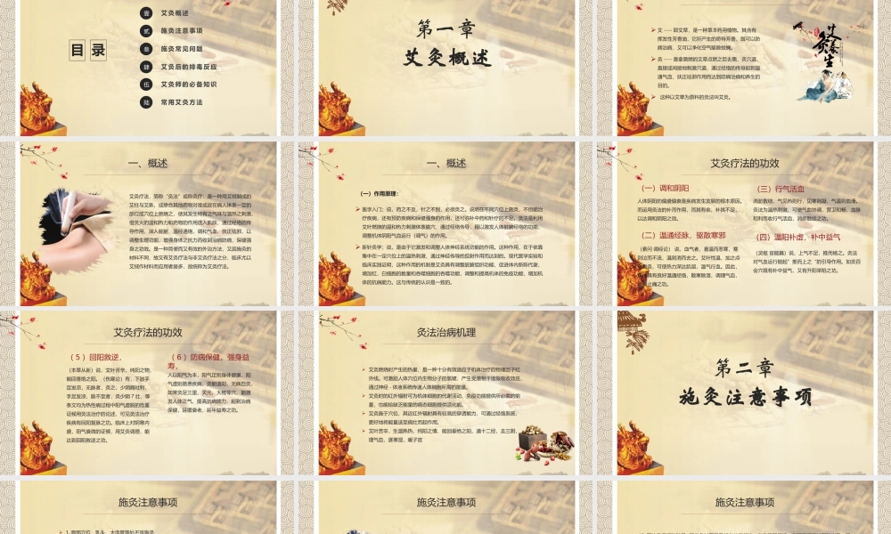 中国风特色中医艾灸中国传统文化中医艾灸养生动态ppt模板