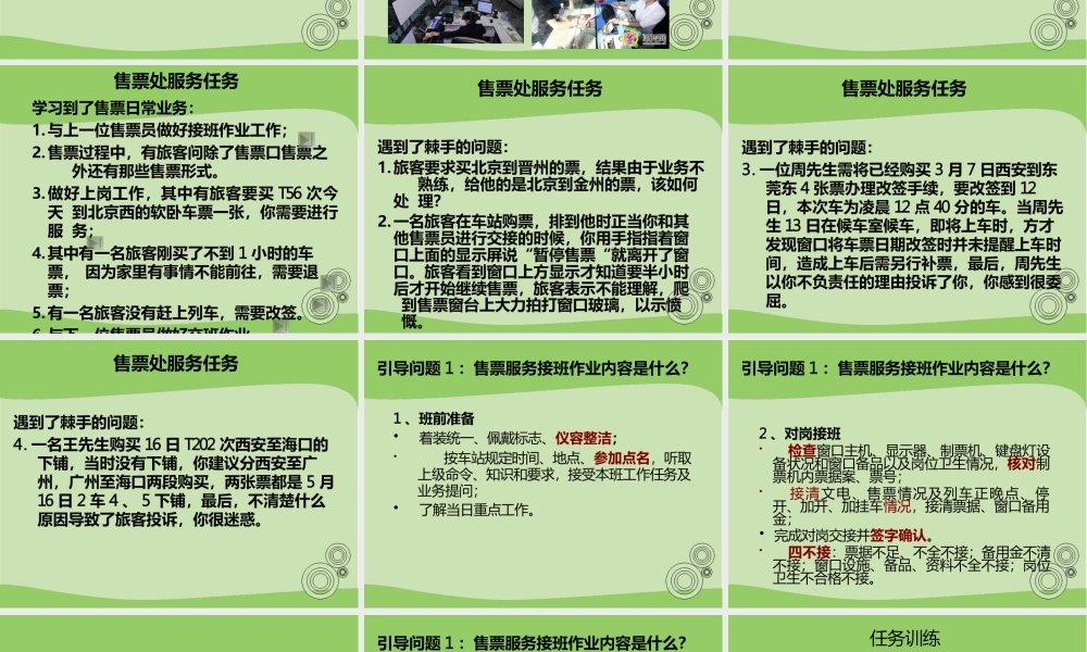 铁路旅客运输服务1.2.1：铁路客运基础知识运用学习情境二普速铁路客运服务与应用项目1普铁车站客服项目2.1.2售票服务