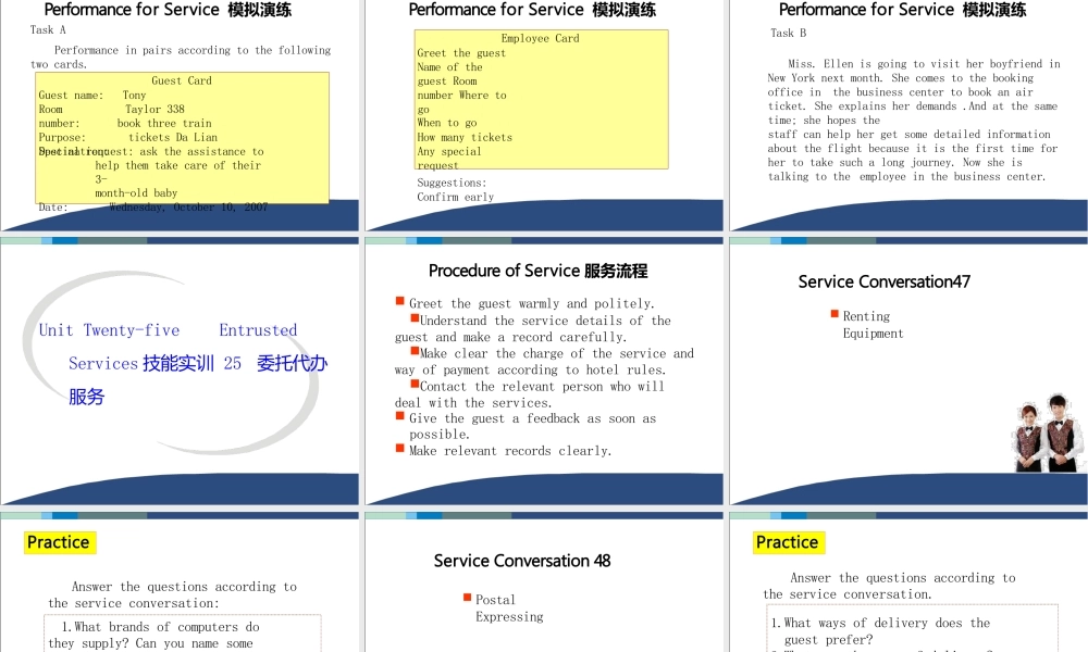 现代酒店服务英语Chapter10商务中服务（二）ppt