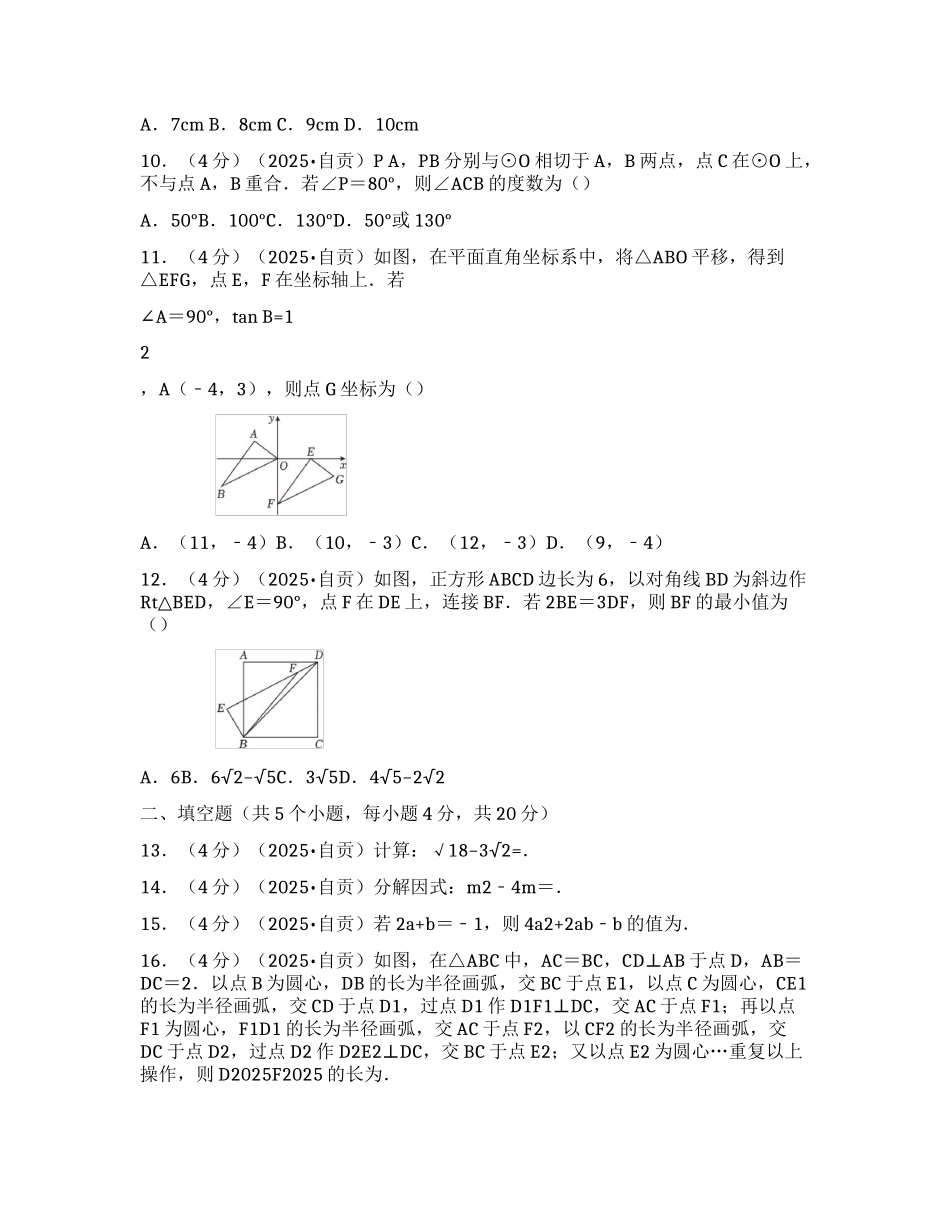 2025年四川省自贡市中考数学试卷_第3页