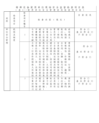 特种设备使用单位现场安全监督检查项目表