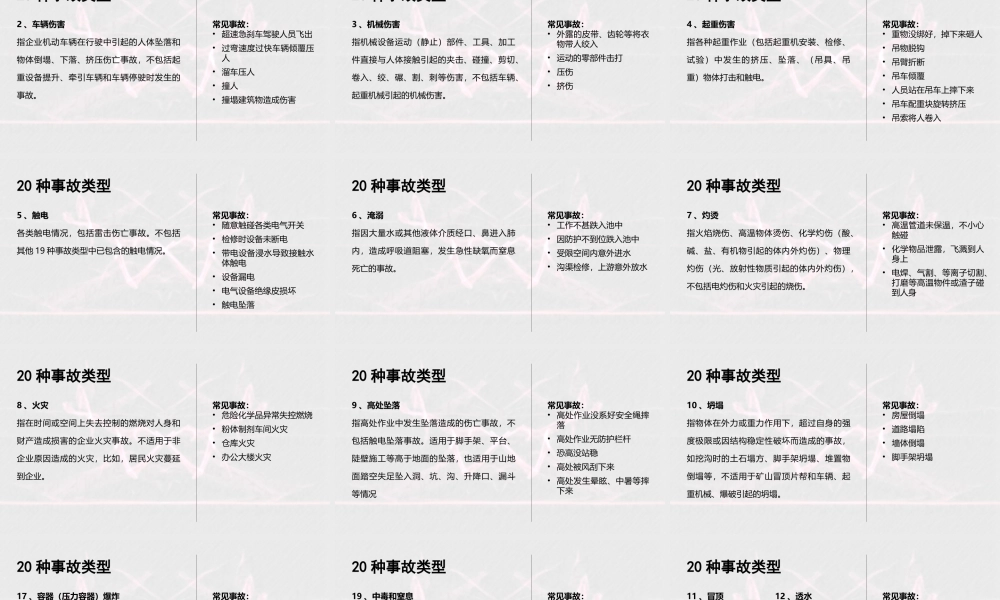 20种事故分类类型GB6441