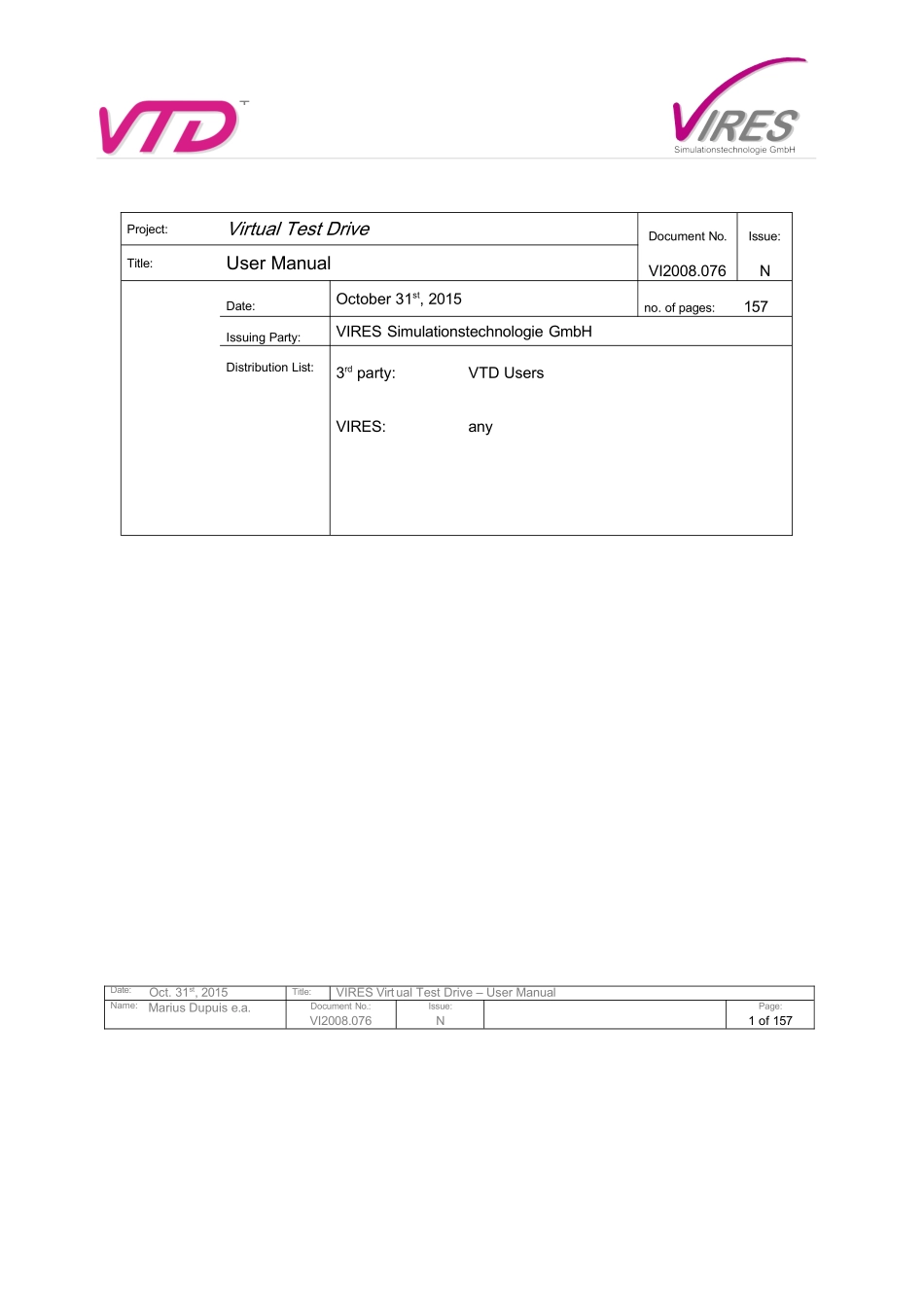VirtualTestDrive(VTD)用户使用手册_第1页
