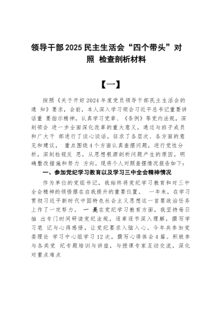 领导干部2025“四个带头”对照检查剖析材料8篇完整