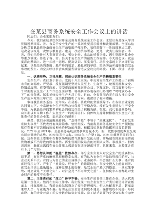 在某县商务系统安全工作会议上的讲话