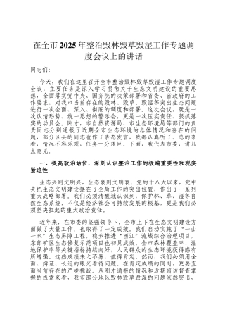 在全市2025年整治毁林毁草毁湿工作专题调度会议上的讲话