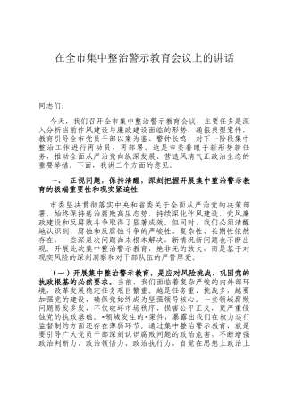 在全市集中整治警示教育会议上的讲话