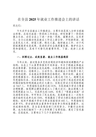 在全县2025年就业工作推进会上的讲话