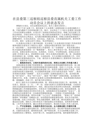 在县委第三巡察组巡察县委直属机关工委工作动员会议上的表态发言