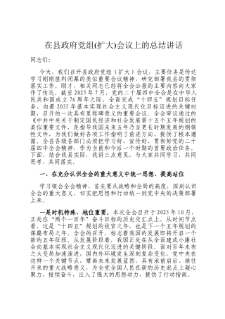 在县政府党组(扩大)会议上的总结讲话