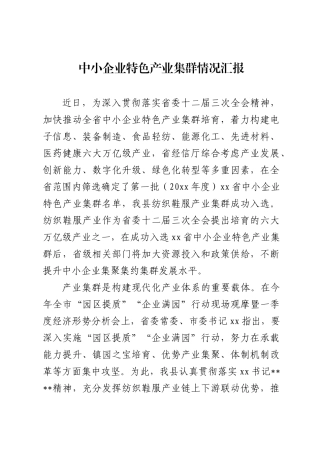 中小企业特色产业集群情况汇报