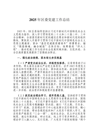 2025年区委党建工作总结