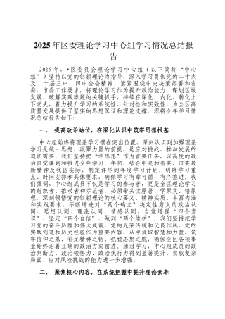 2025年区委理论学习中心组学习情况总结报告
