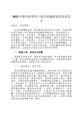 2025年新任职领导干部任前廉政谈话表态发言