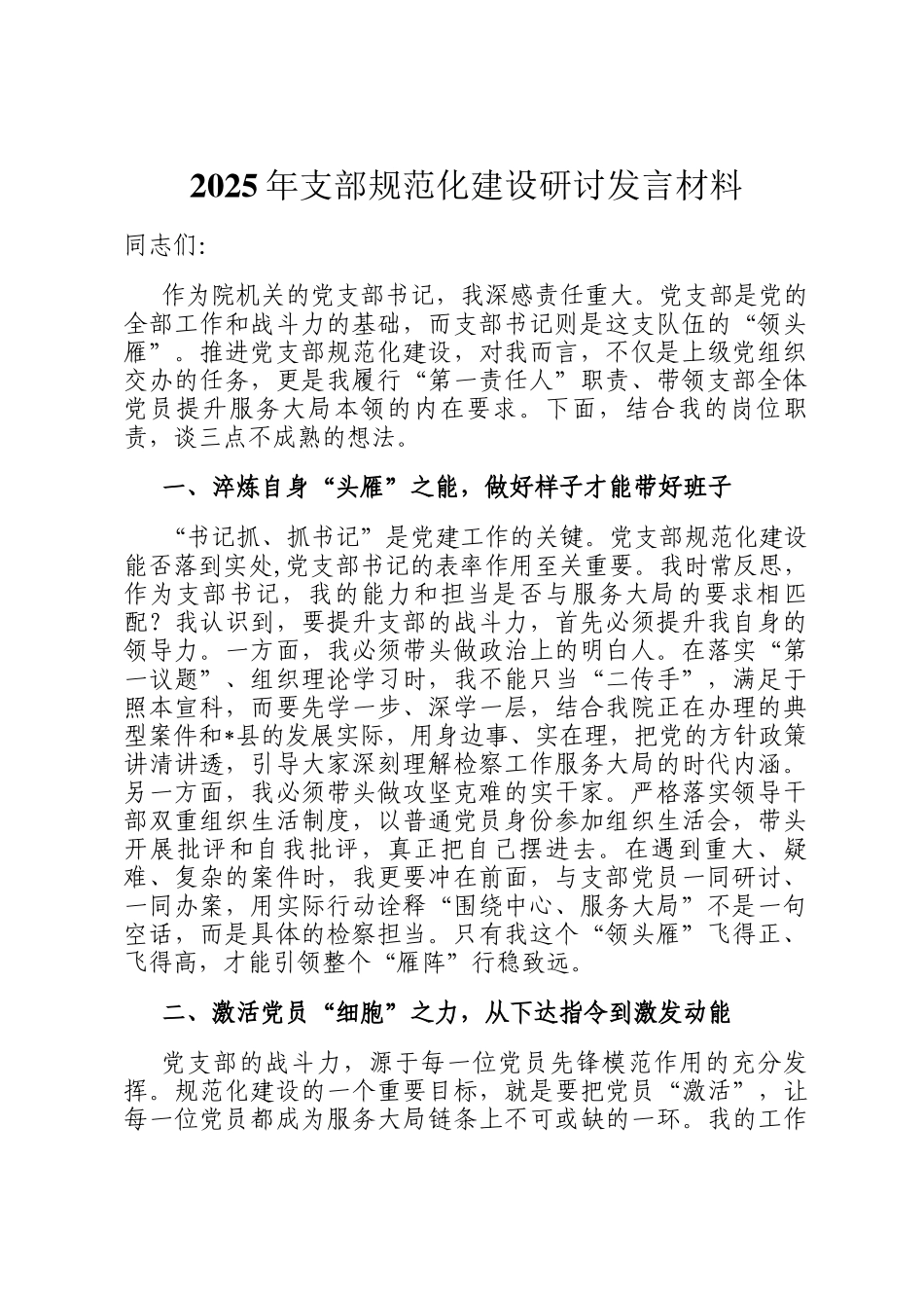 2025年支部规范化建设研讨发言材料_第1页