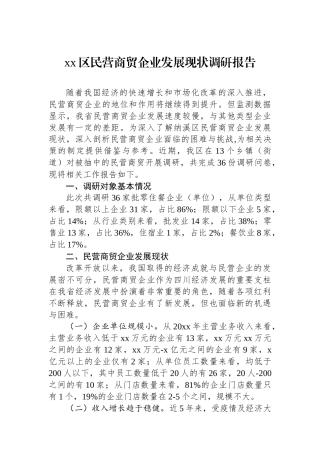 XX区民营商贸企业发展现状调研报告