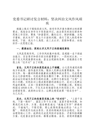 党委书记研讨发言材料：坚决纠治文风作风顽疾