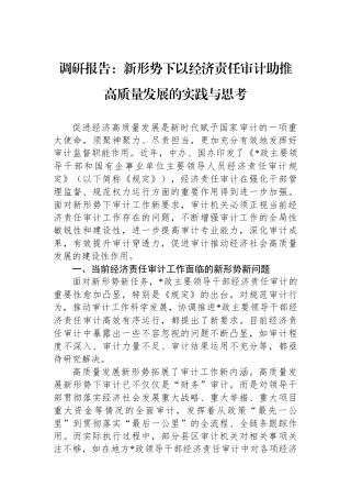 调研报告：新形势下以经济责任审计助推高质量发展的实践与思考