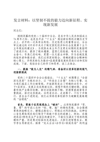 发言材料：以坚韧不拔的毅力迈向新征程、实现新发展