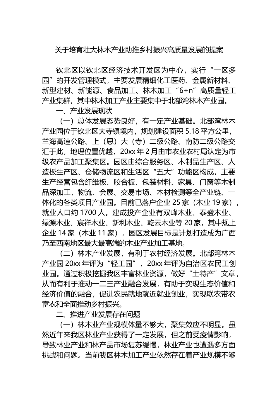 关于培育壮大林木产业助推乡村振兴高质量发展的提案_第1页
