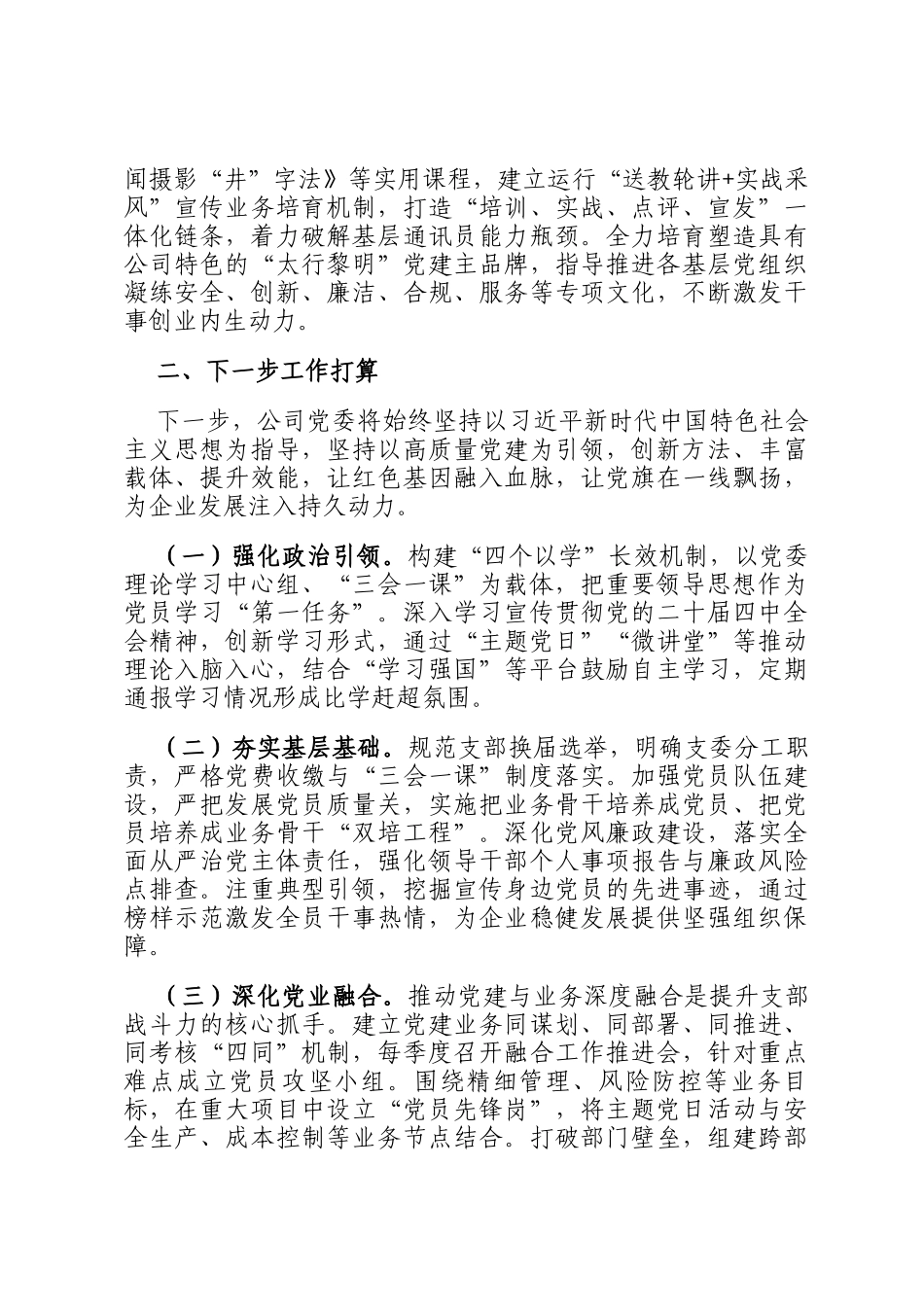 国企党委2025年三季度抓基层党建工作总结_第3页