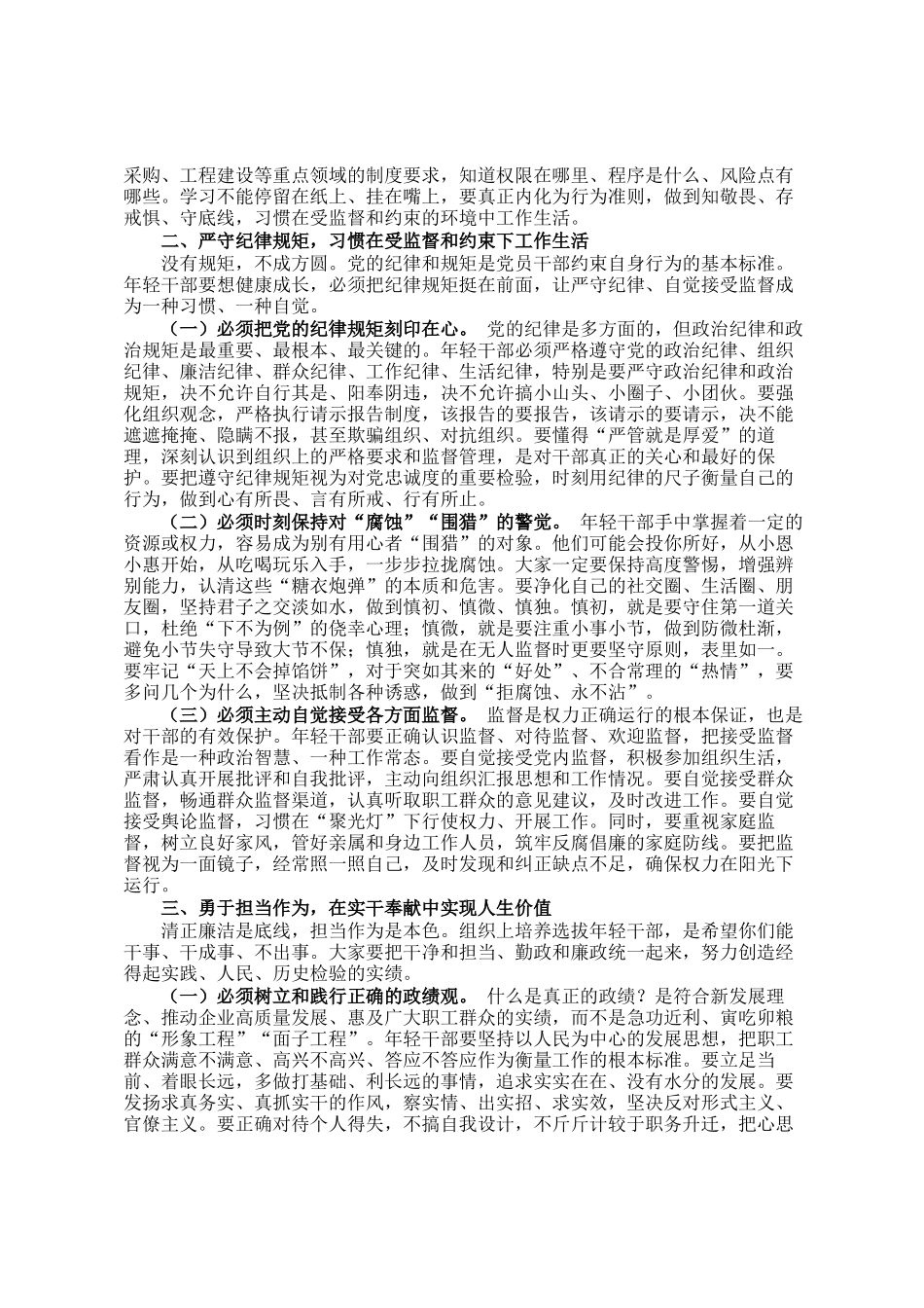 国企纪检组长在年轻干部廉洁座谈会上的集体谈话_第2页