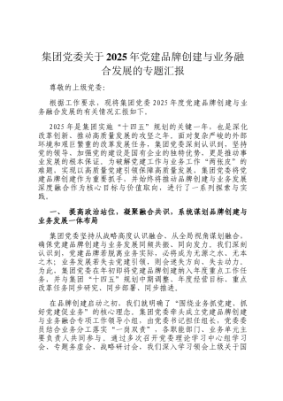 集团党委关于2025年党建品牌创建与业务融合发展的专题汇报
