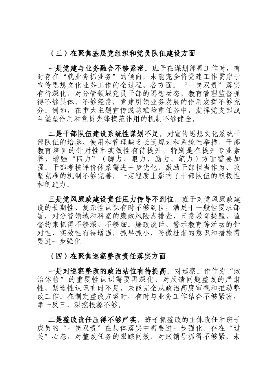 区委宣传部领导班子巡察整改对照检查情况总结_第3页