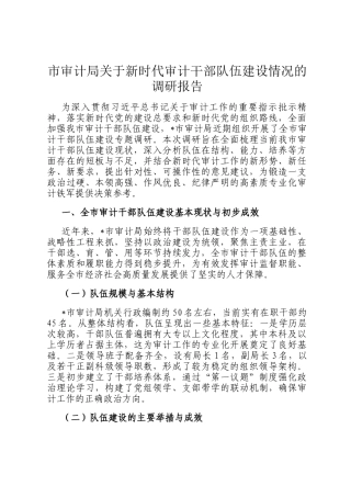 市审计局关于新时代审计干部队伍建设情况的调研报告