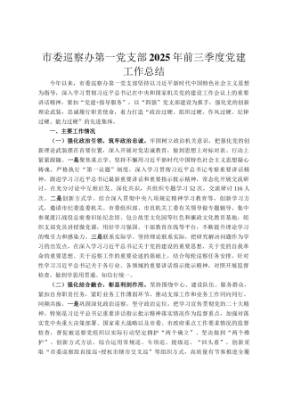 市委巡察办第一党支部2025年前三季度党建工作总结