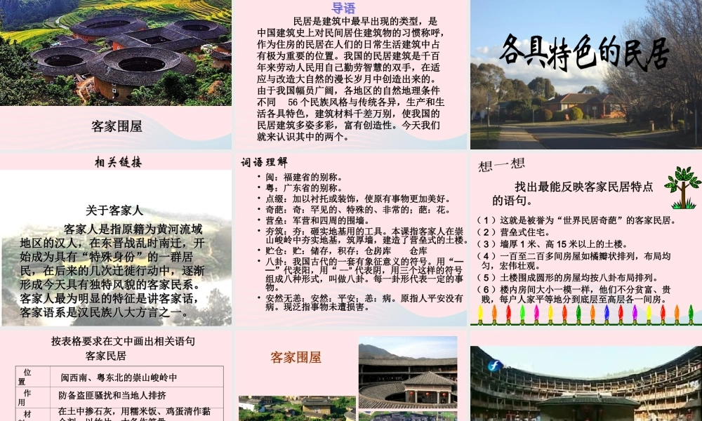 六年级语文下册 第二单元 8 各具特色的民居课堂教学课件1 新人教版-新人教版小学六年级下册语文课件