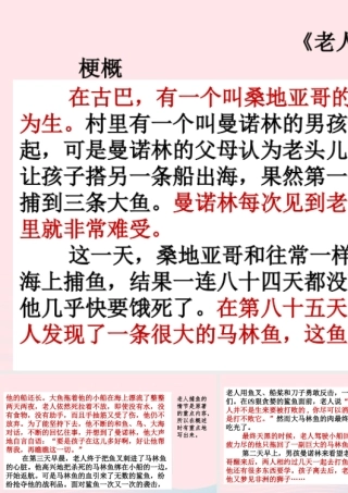 六年级语文下册 第二单元 范文2《老人与海》梗概课件 新人教版-新人教版小学六年级下册语文课件