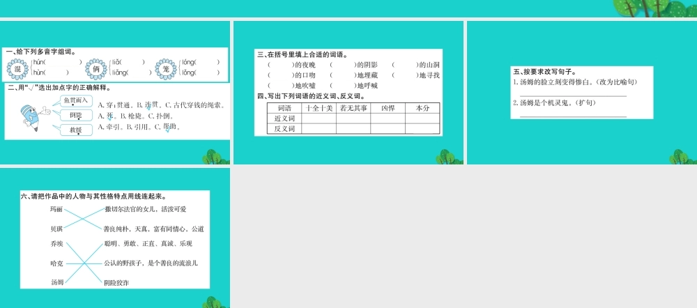 六年级语文下册 第四组 16《汤姆 索亚历险记》作业课件 新人教版-新人教版小学六年级下册语文课件
