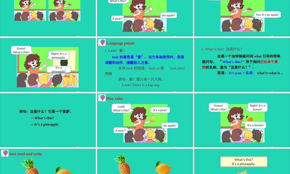 四年级英语上册 Unit 3 It's a pineapple Lesson 13课件+素材 人教精通版（三起）