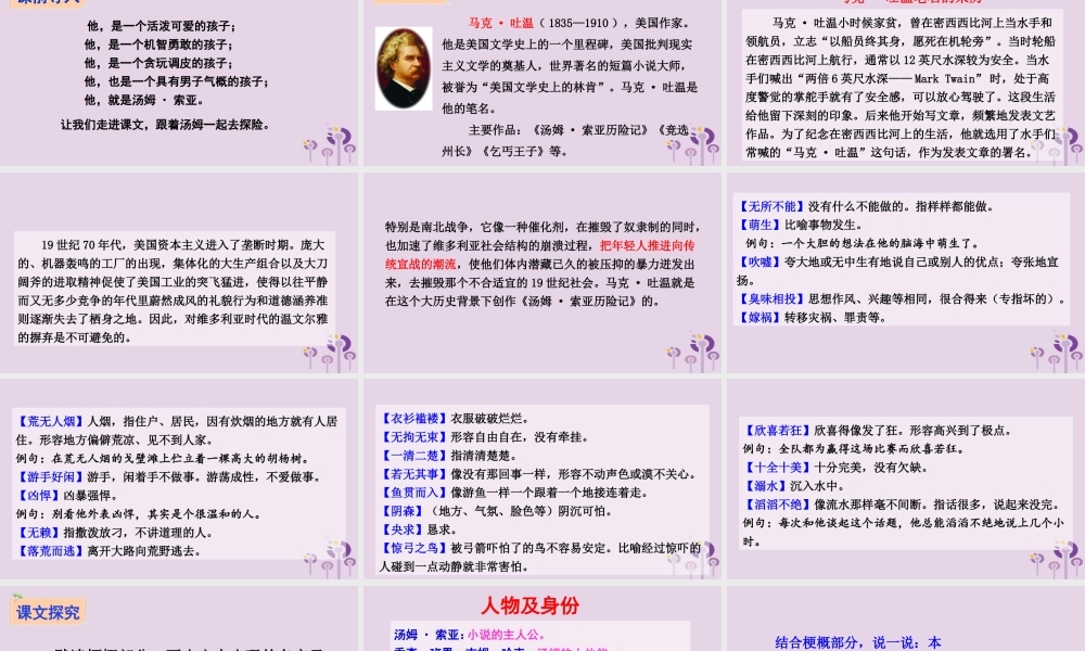 六年级语文下册 第四组 17《汤姆 索亚历险记》教学课件 新人教版-新人教版小学六年级下册语文课件