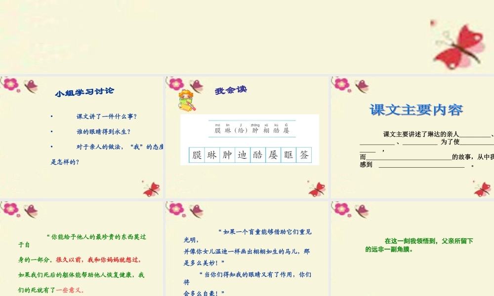 六年级语文下册 第6单元 15《永生的眼睛》课件2 语文A版-语文A版小学六年级下册语文课件