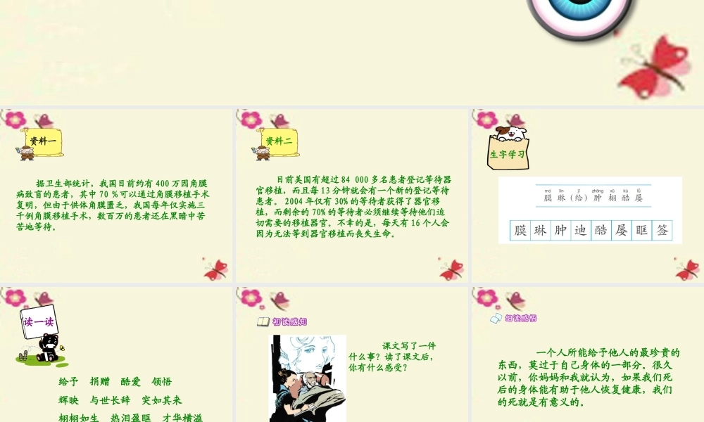 六年级语文下册 第6单元 15《永生的眼睛》课件5 语文A版-语文A版小学六年级下册语文课件