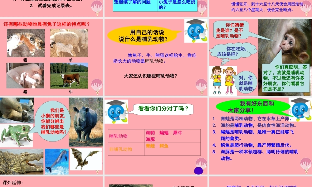 四年级科学上册 2.3 吃奶长大的动物课件1 湘教版-湘教版小学四年级上册自然科学课件