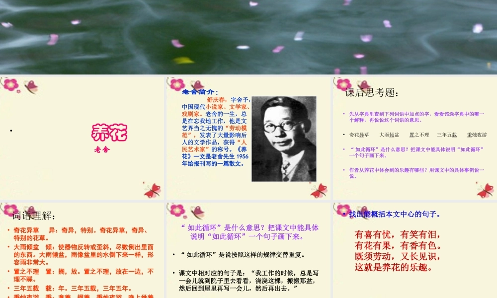 六年级语文下册 第3单元 7《养花》课件4 语文A版-语文A版小学六年级下册语文课件