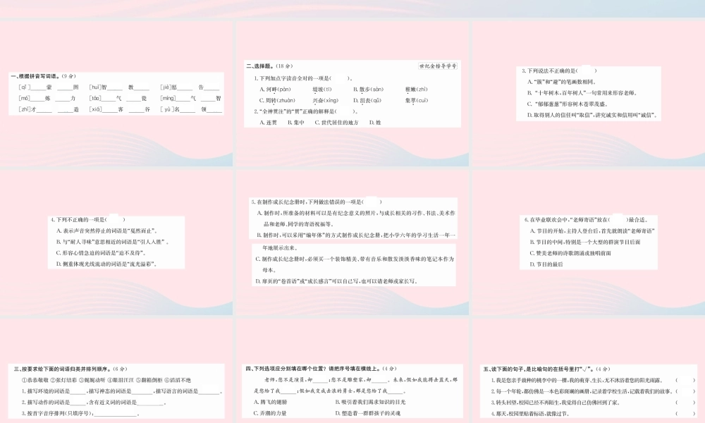 六年级语文下册 第六单元综合测试课件 新人教版-新人教版小学六年级下册语文课件