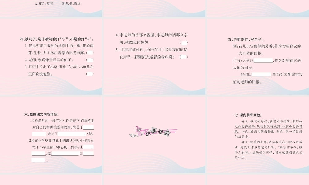 六年级语文下册 第六组 依依惜别一习题课件 新人教版-新人教版小学六年级下册语文课件