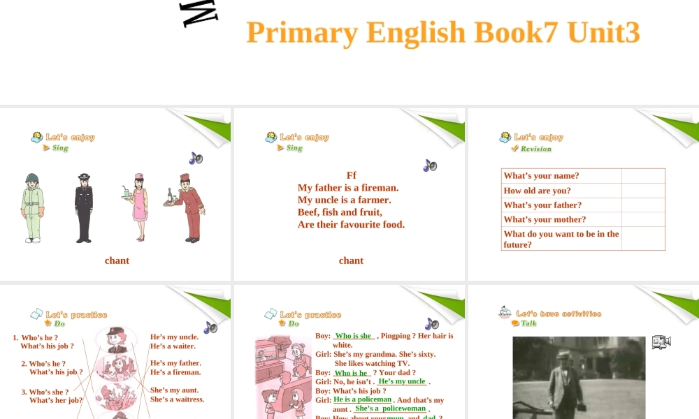 四年级英语上册 Unit 3 My father is a teacher(三)课件 人教新版