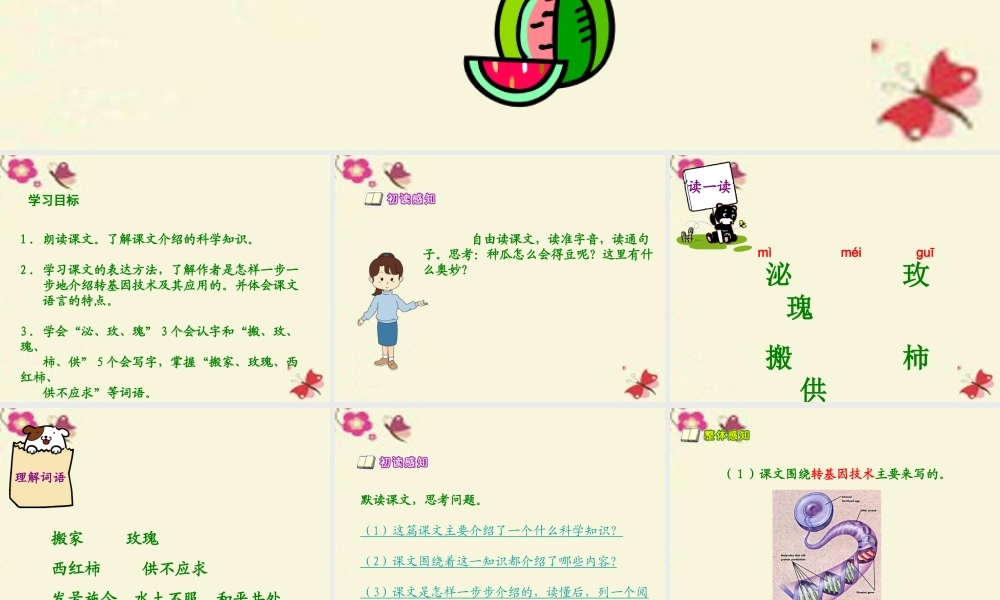 六年级语文下册 第3单元 12《种瓜得豆》（第1课时）课件 语文S版-语文S版小学六年级下册语文课件