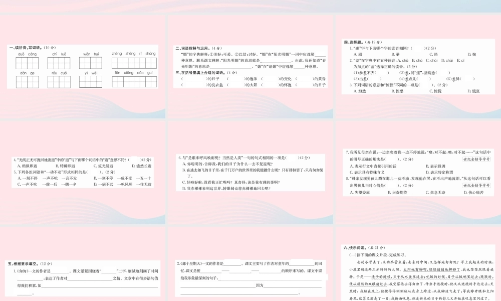 六年级语文下册 第三单元综合测试课件 新人教版-新人教版小学六年级下册语文课件